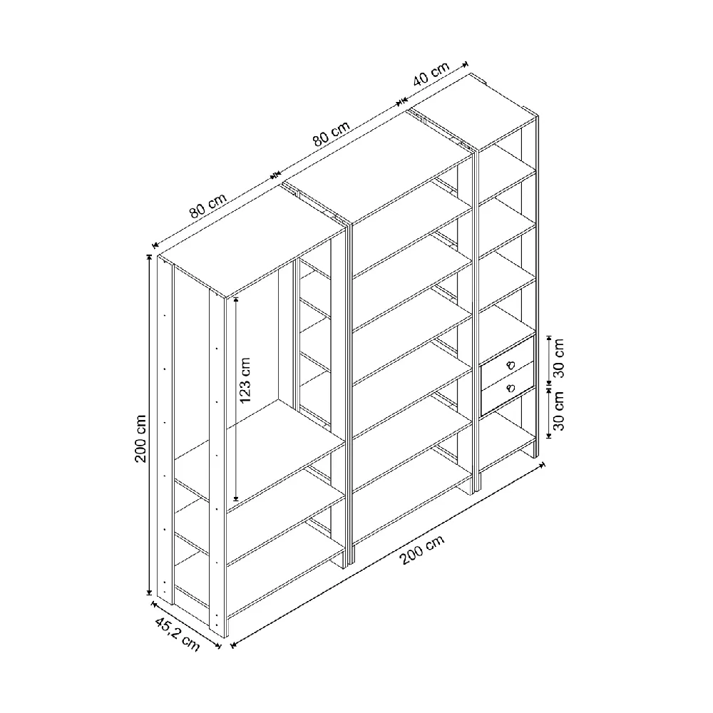 Guarda Roupa Nova Mobile EY101-3-6.058 Closet Aberto com 2 Gavetas Grafite intenso SE