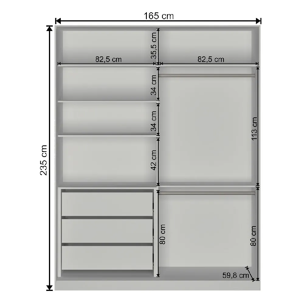 Guarda Roupa 2 Portas de Correr Nova Mobile RC2002.23.2E com 3 Gavetas Branco SE