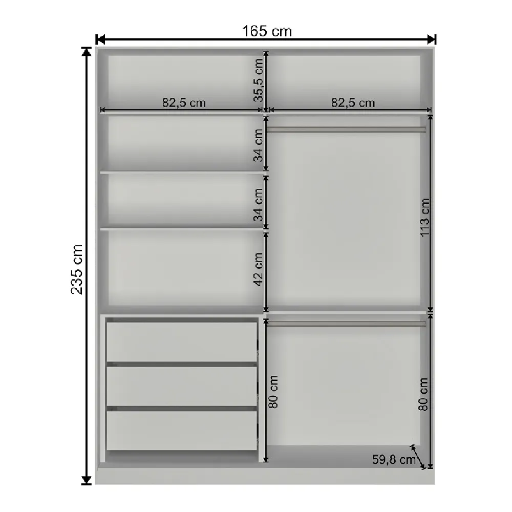 Guarda Roupa 2 Portas de Correr Nova Mobile RC2002.23.23.2M com 3 Gavetas Branco SE