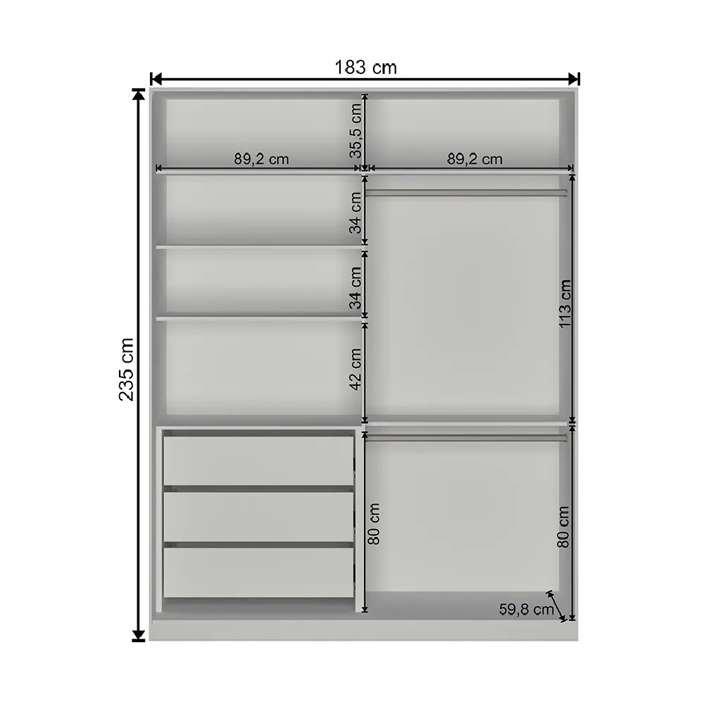 Guarda Roupa 2 Portas de Correr Nova Mobile RC2003.23.2E com 3 Gavetas Branco SE