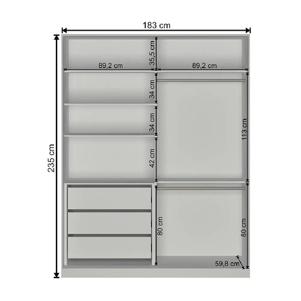 Guarda Roupa 2 Portas de Correr Nova Mobile RC2003.23.23.2M com 3 Gavetas Branco SE