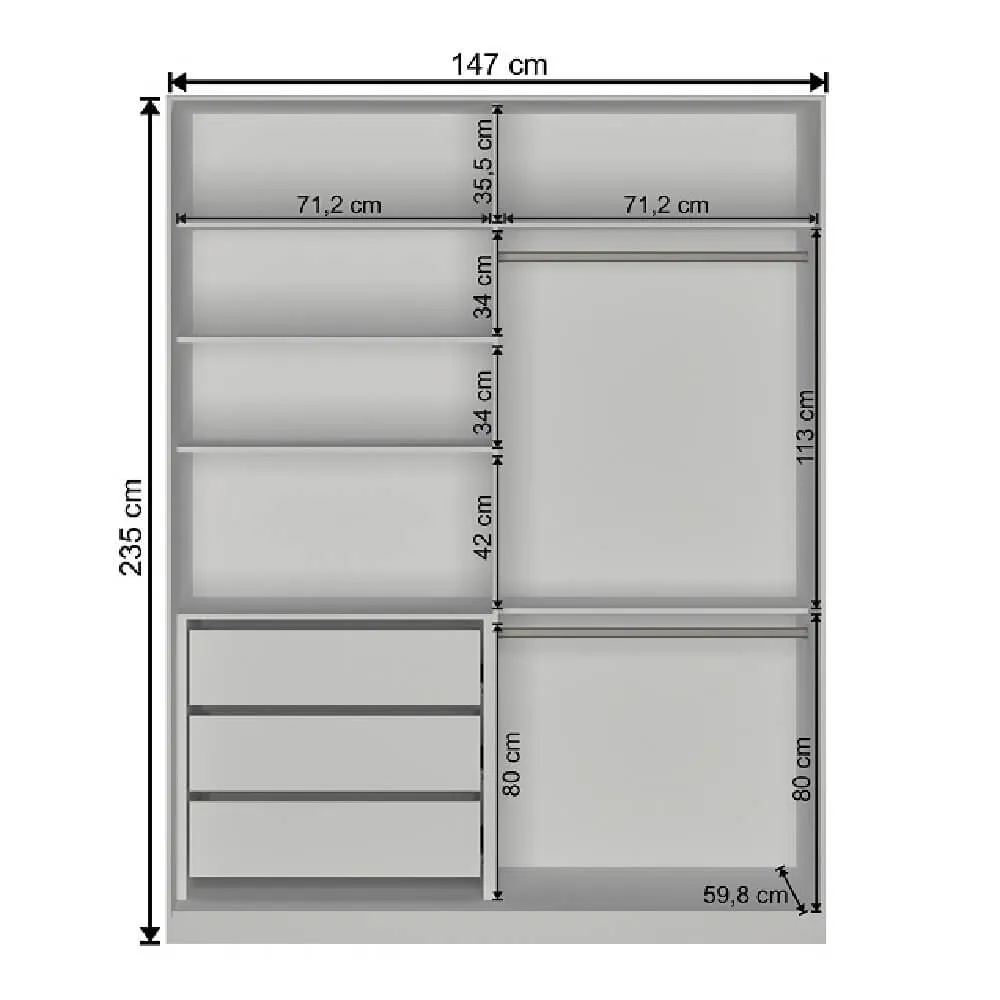 Guarda Roupa 2 Portas de Correr Nova Mobile RC2004.23.2E com 3 Gavetas Branco SE