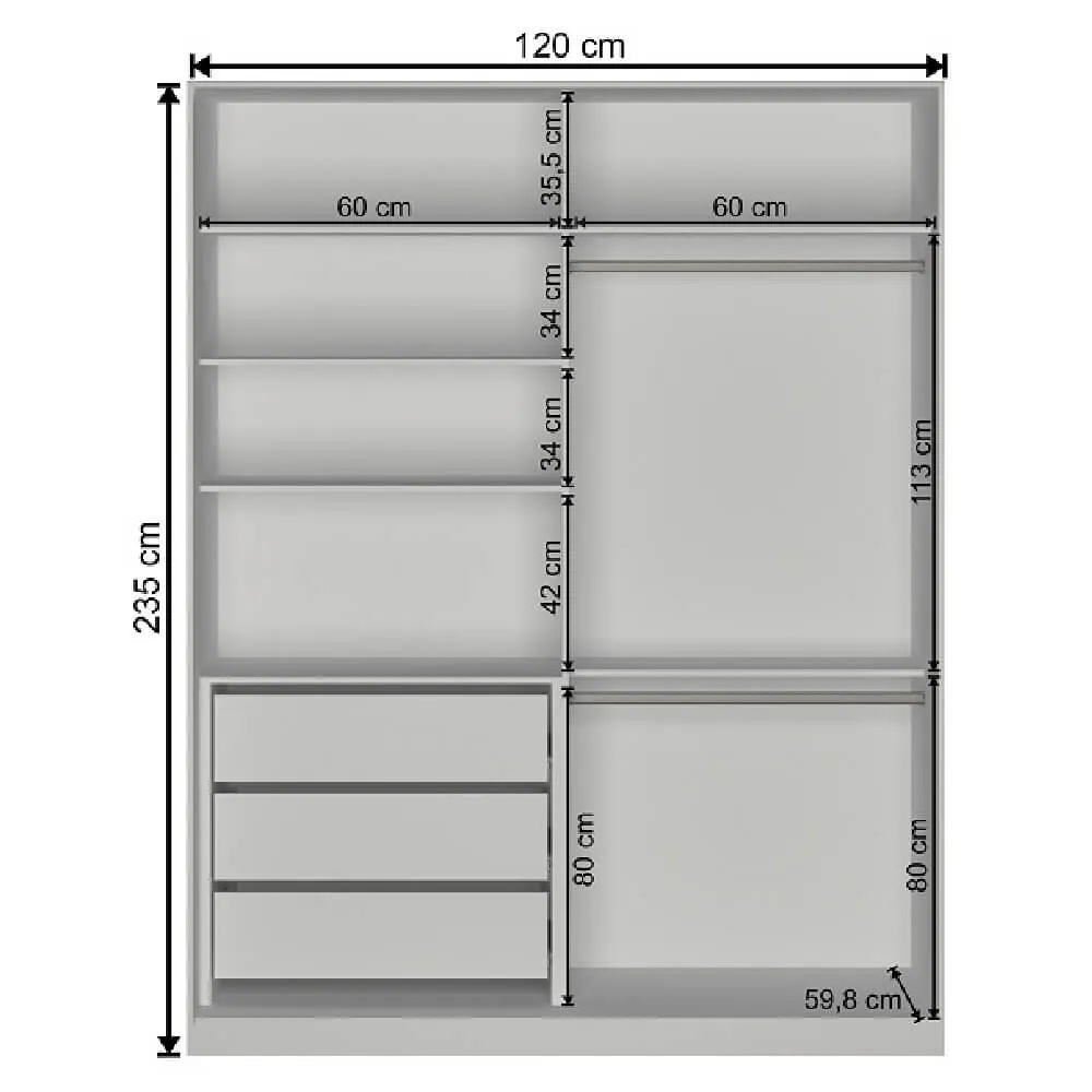 Guarda Roupa 2 Portas de Correr Nova Mobile RC2005.23.2E com 3 Gavetas Branco SE