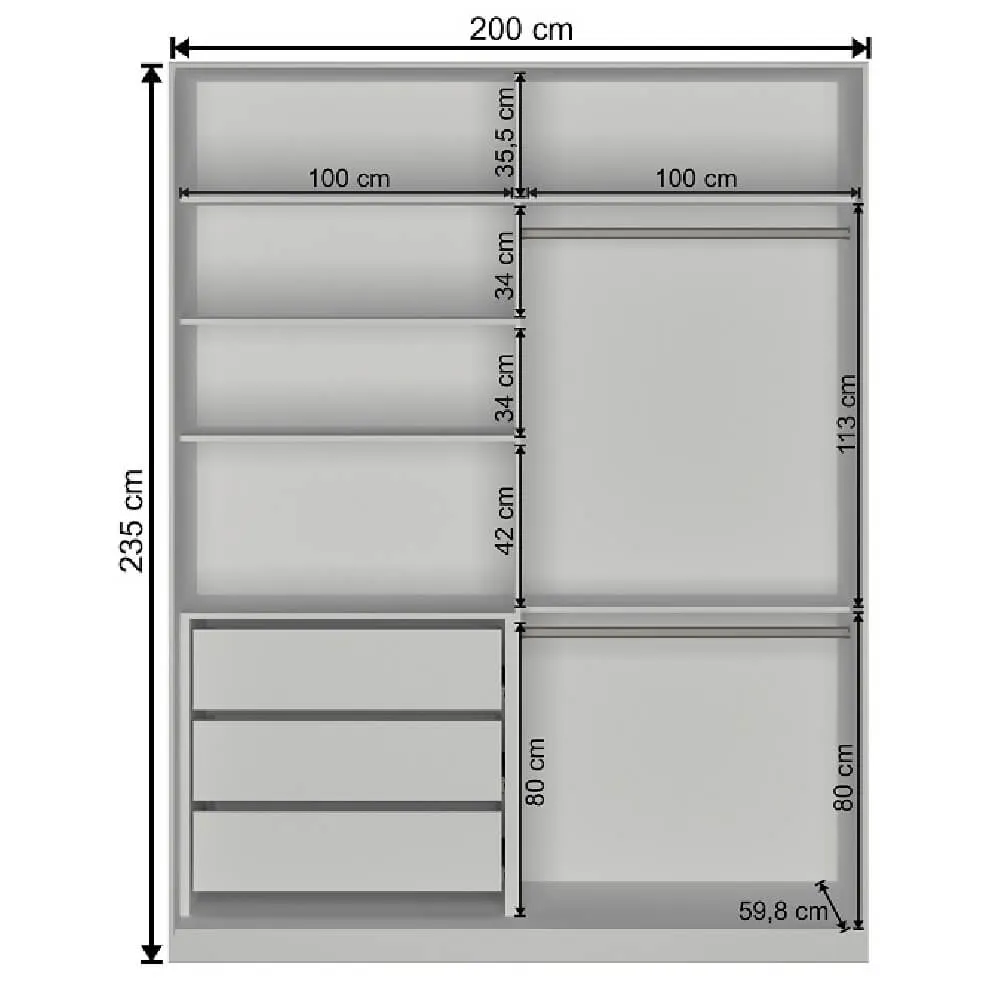 Guarda Roupa 2 Portas de Correr Nova Mobile RC2006.23.2E com 3 Gavetas Branco SE