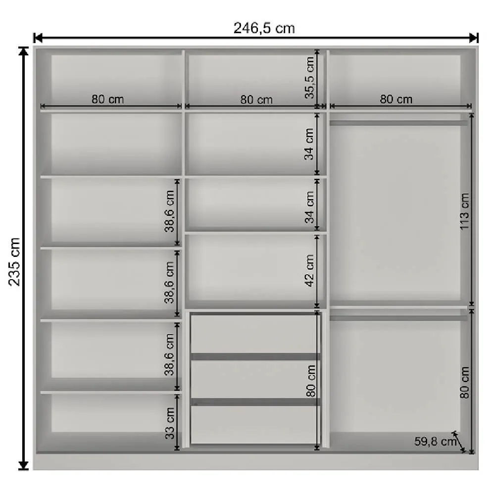 Guarda Roupa 3 Portas de Correr Nova Mobile RC3001.23.3E com 3 Gavetas Branco SE