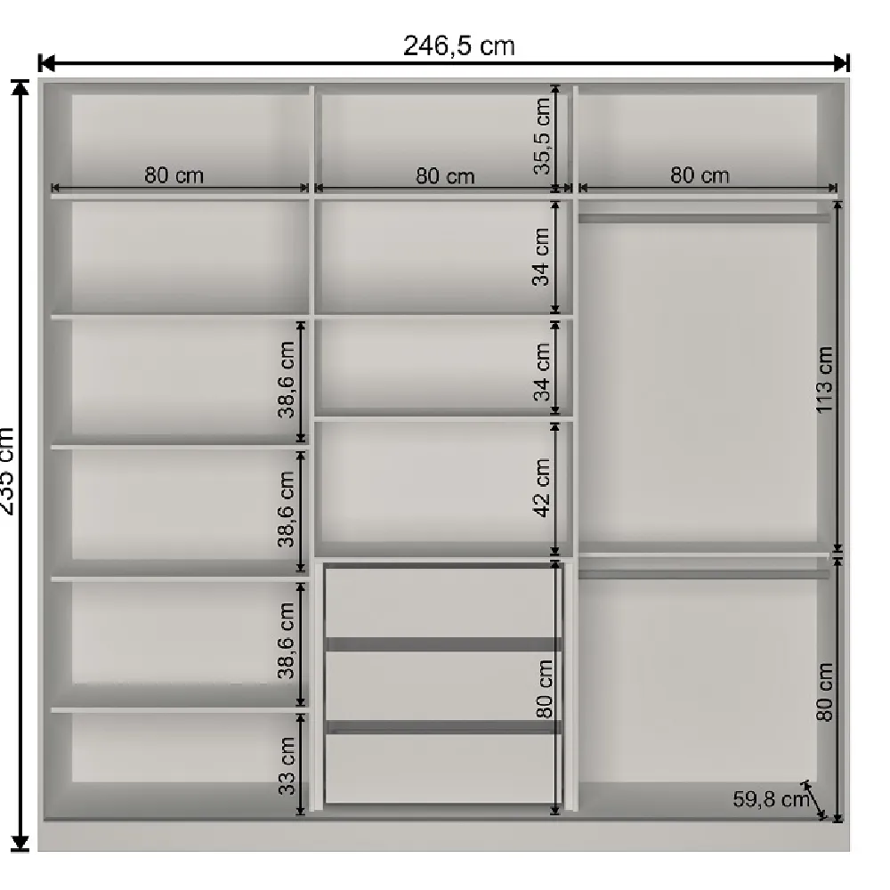 Guarda Roupa 3 Portas de Correr Nova Mobile RC3001.23.23.2E com 3 Gavetas Branco SE