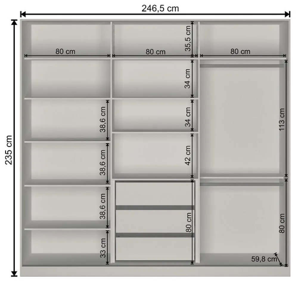 Guarda Roupa 3 Portas de Correr Nova Mobile RC3001.23.23.3M com 3 Gavetas Branco SE