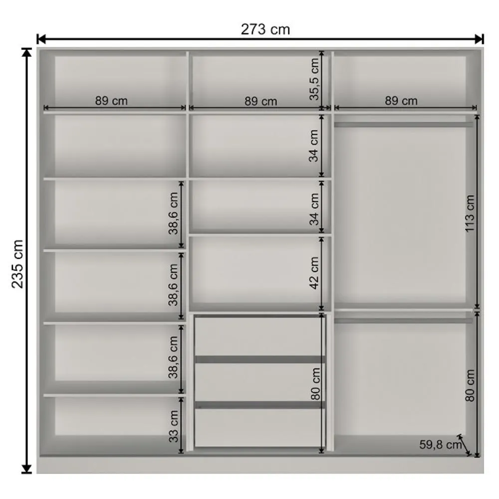 Guarda Roupa 3 Portas de Correr Nova Mobile RC3002.23.3E com 3 Gavetas Branco SE