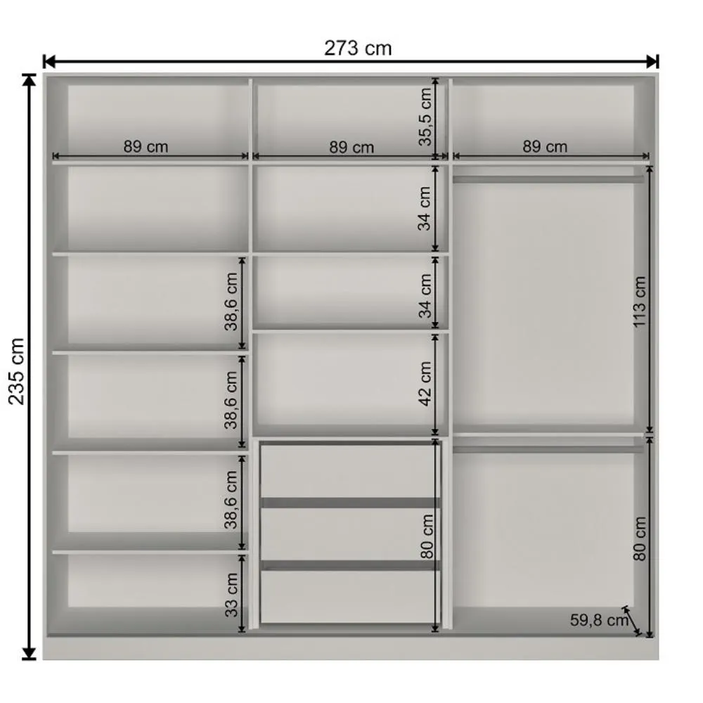 Guarda Roupa 3 Portas de Correr Nova Mobile RC3002.23.23.1E com 3 Gavetas Branco SE