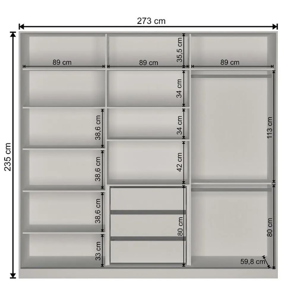 Guarda Roupa 3 Portas de Correr Nova Mobile RC3002.23.23.3M com 3 Gavetas Branco SE