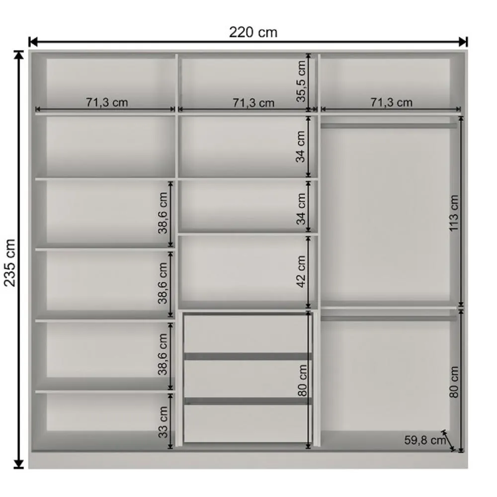 Guarda Roupa 3 Portas de Correr Nova Mobile RC3003.23.3E com 3 Gavetas Branco SE