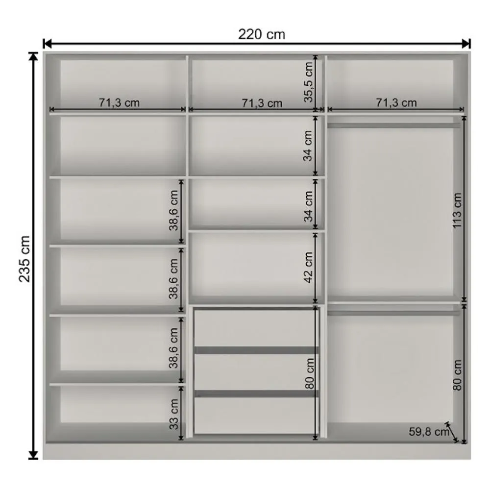 Guarda Roupa 3 Portas de Correr Nova Mobile RC3003.23.23.1E com 3 Gavetas Branco SE