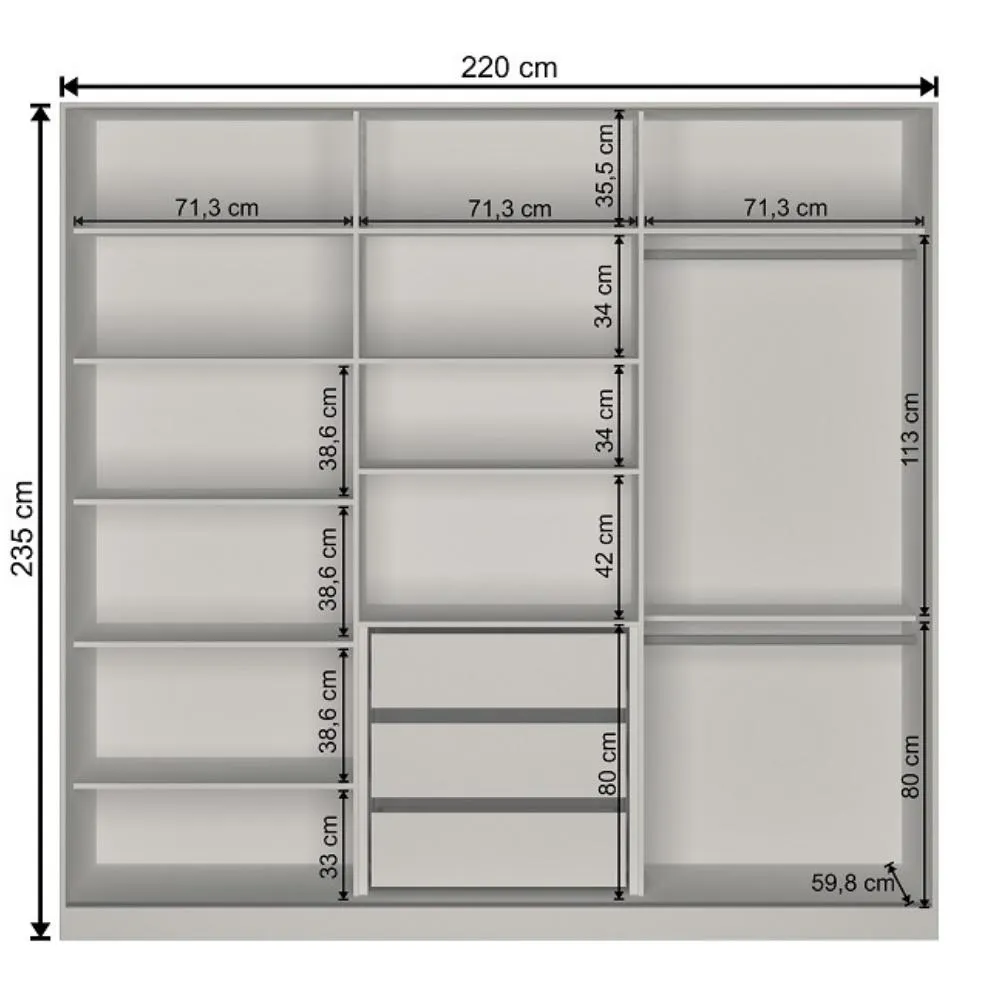 Guarda Roupa 3 Portas de Correr Nova Mobile RC3003.23.23.3M com 3 Gavetas Branco SE