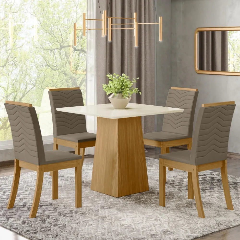 Conjunto de Mesa com 4 Cadeiras Henn Happy SE422-508 Nature/Off White/Bege