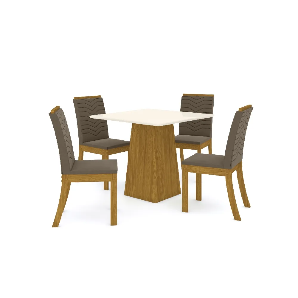 Conjunto de Mesa com 4 Cadeiras Henn Happy SE422-508 Nature/Off White/Bege