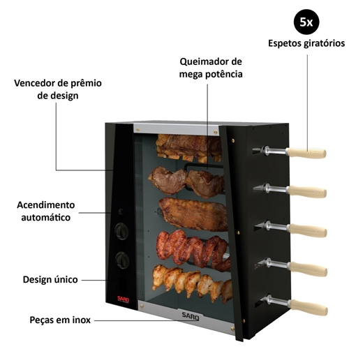 Espeto Giratório Elétrico para Churrasqueira bivolt