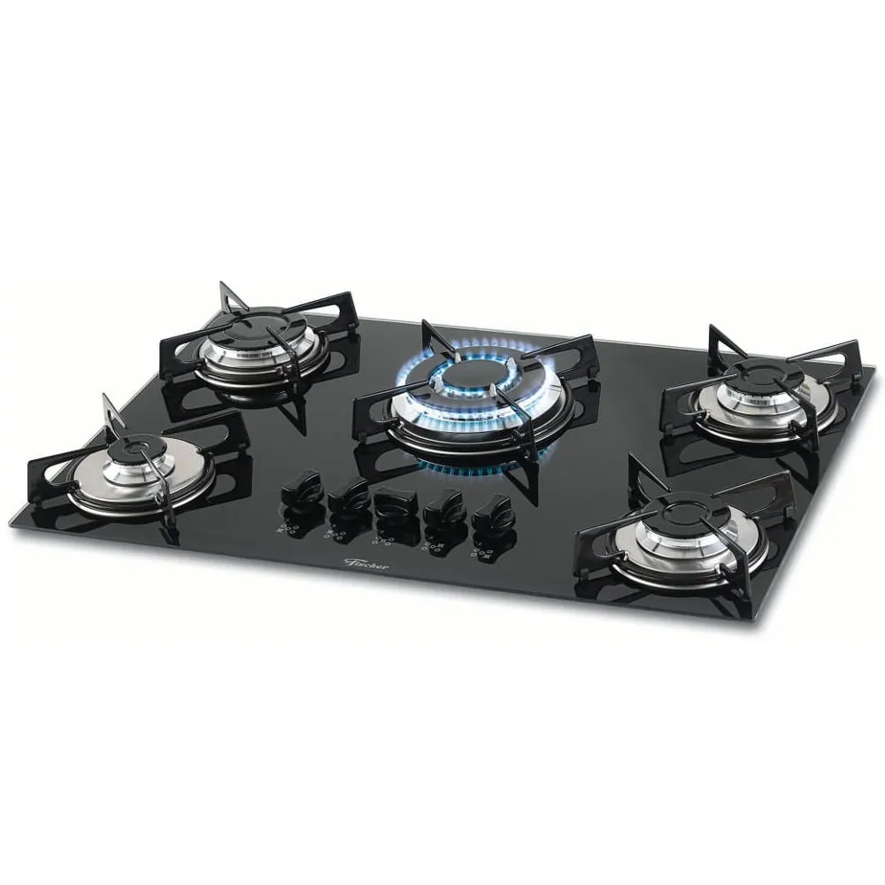 Cooktop à Gás Fischer 5 Bocas 1 Tripla Chama Preto 1743-5733 Bivolt