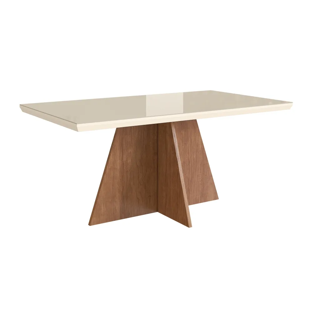 Mesa de Jantar 6 Lugares Zamarchi 147 Canela/Vidro Off White SE