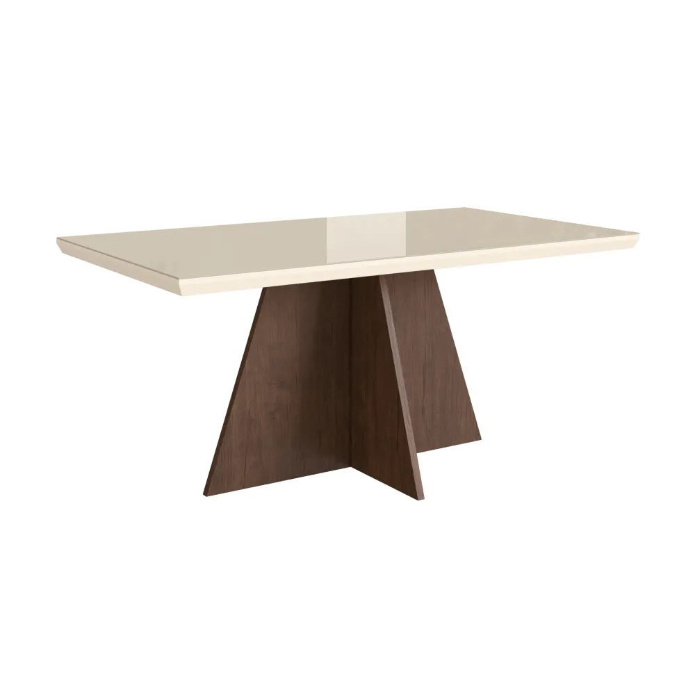 Mesa  de Jantar 6 Lugares Zamarchi 147 Tabaco/Vidro Off White SE