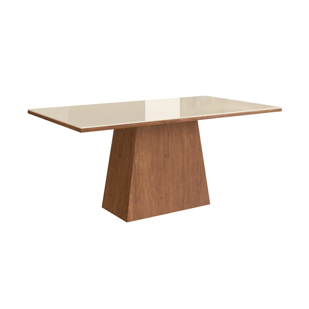 Mesa  de Jantar 6 Lugares Zamarchi 140 Canela/Vidro Off White SE