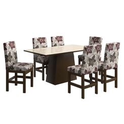 Mesa de Jantar 6 Lugares Zamarchi 142 Tabaco/Vidro Off White SE