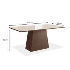 Mesa de Jantar 6 Lugares Zamarchi 142 Tabaco/Vidro Off White SE