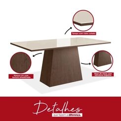 Mesa de Jantar 6 Lugares Zamarchi 142 Tabaco/Vidro Off White SE