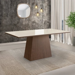 Mesa de Jantar 6 Lugares Zamarchi 142 Tabaco/Vidro Off White SE