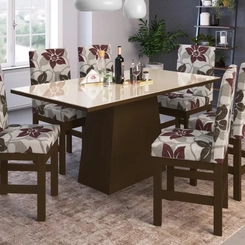 Mesa de Jantar 6 Lugares Zamarchi 142 Tabaco/Vidro Off White SE