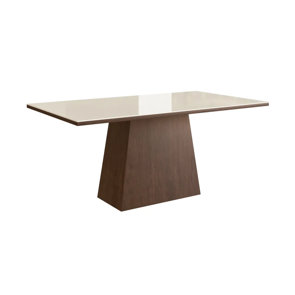 Mesa de Jantar 6 Lugares Zamarchi 142 Tabaco/Vidro Off White SE