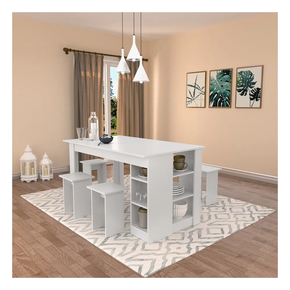 Conjunto de Mesa com 4 Bancos Nova Mobile B21.038 Branco SE