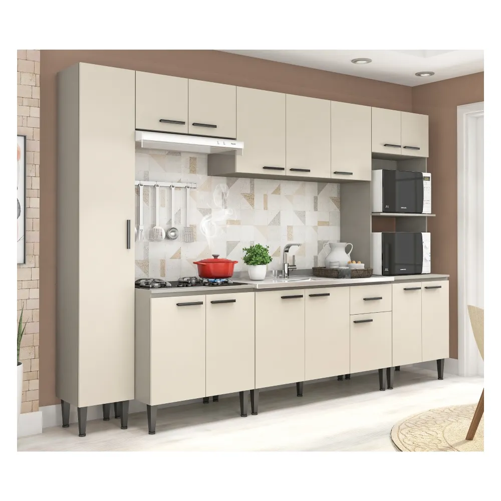 Cozinha Modulada 6 Peças sem tampo Fellicci 15 Portas Max MX03STCC Cinza/Champagne SE