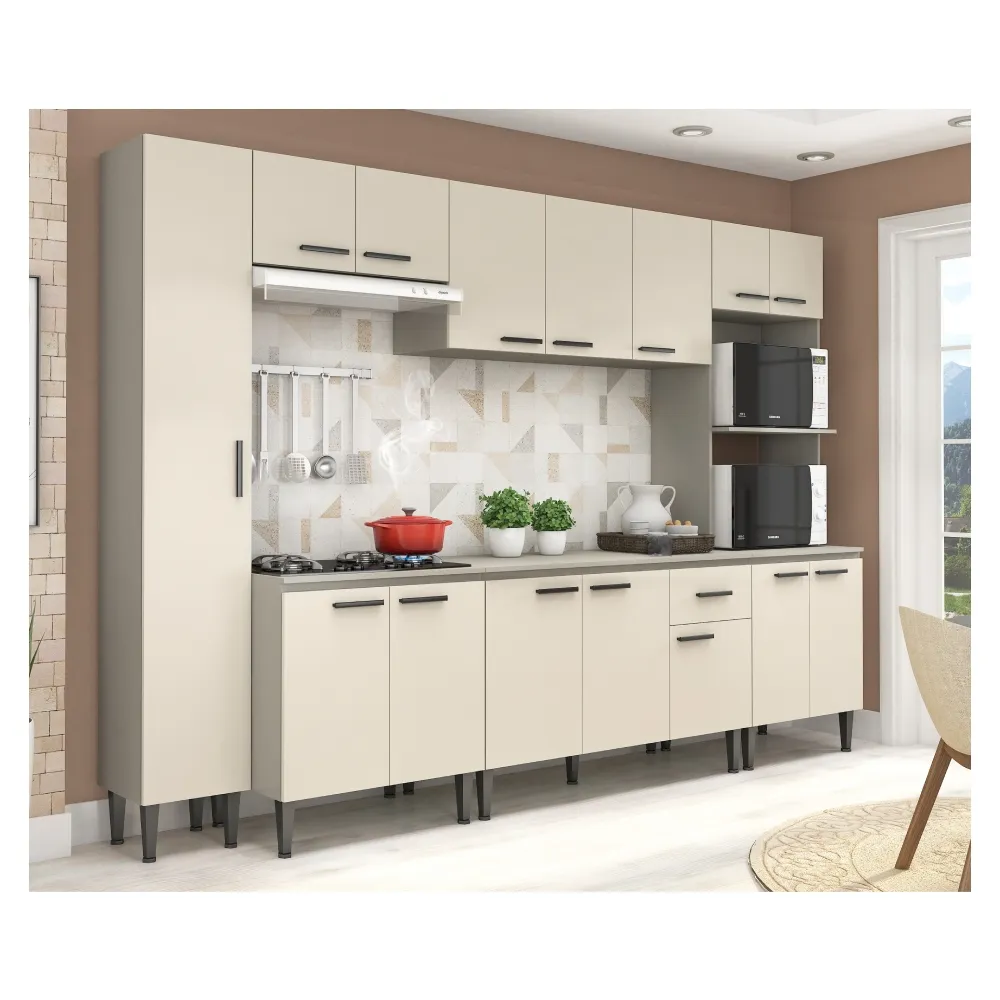 Cozinha Modulada 7 Peças c/ tampo Fellicci 15 Portas Max MX03CTCC Cinza/Champagne SE