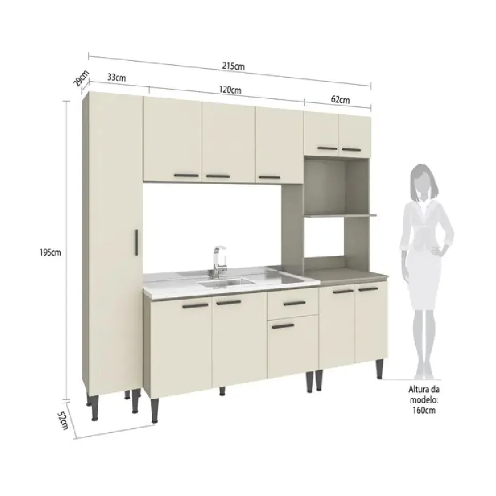 Cozinha Modulada 4 Peças Fellicci 11 Portas Max MX07STCC Cinza/Champagne SE