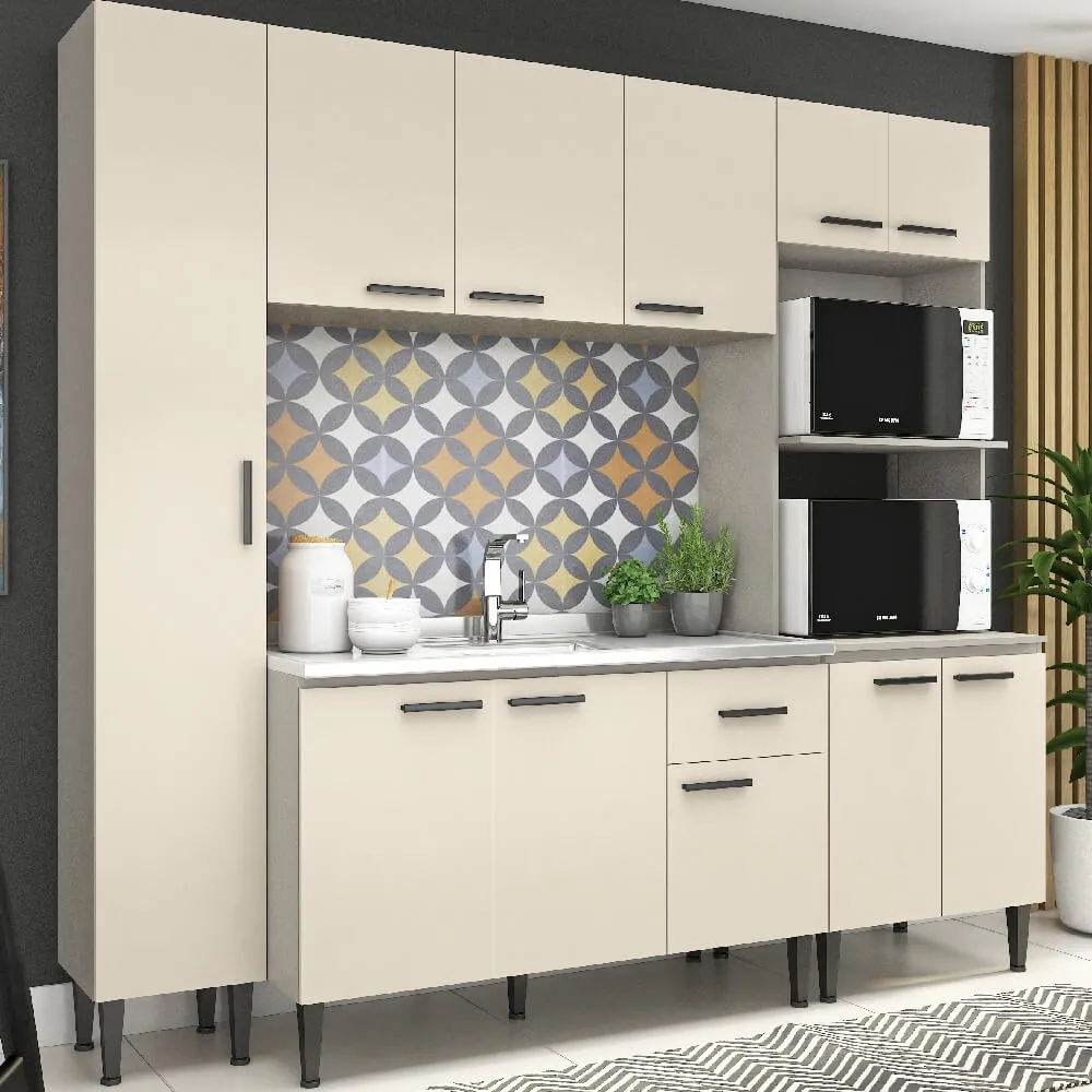 Cozinha Modulada 5 Peças Fellicci 11 Portas Max MX07CTCC Cinza/Champagne SE