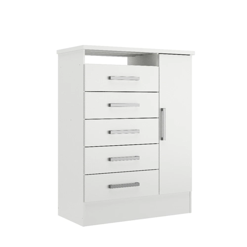 Cômoda Rodial Aurora 5 Gavetas 1 Porta Branco