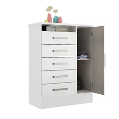 Cômoda Rodial Aurora 5 Gavetas 1 Porta Branco