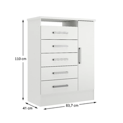 Cômoda Rodial Aurora 5 Gavetas 1 Porta Branco