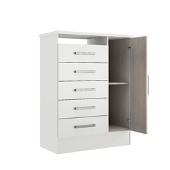 Cômoda Rodial Aurora 5 Gavetas 1 Porta Branco