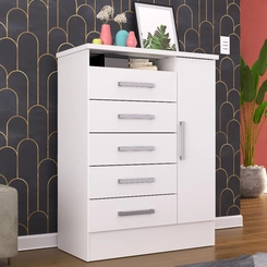 Cômoda Rodial Aurora 5 Gavetas 1 Porta Branco