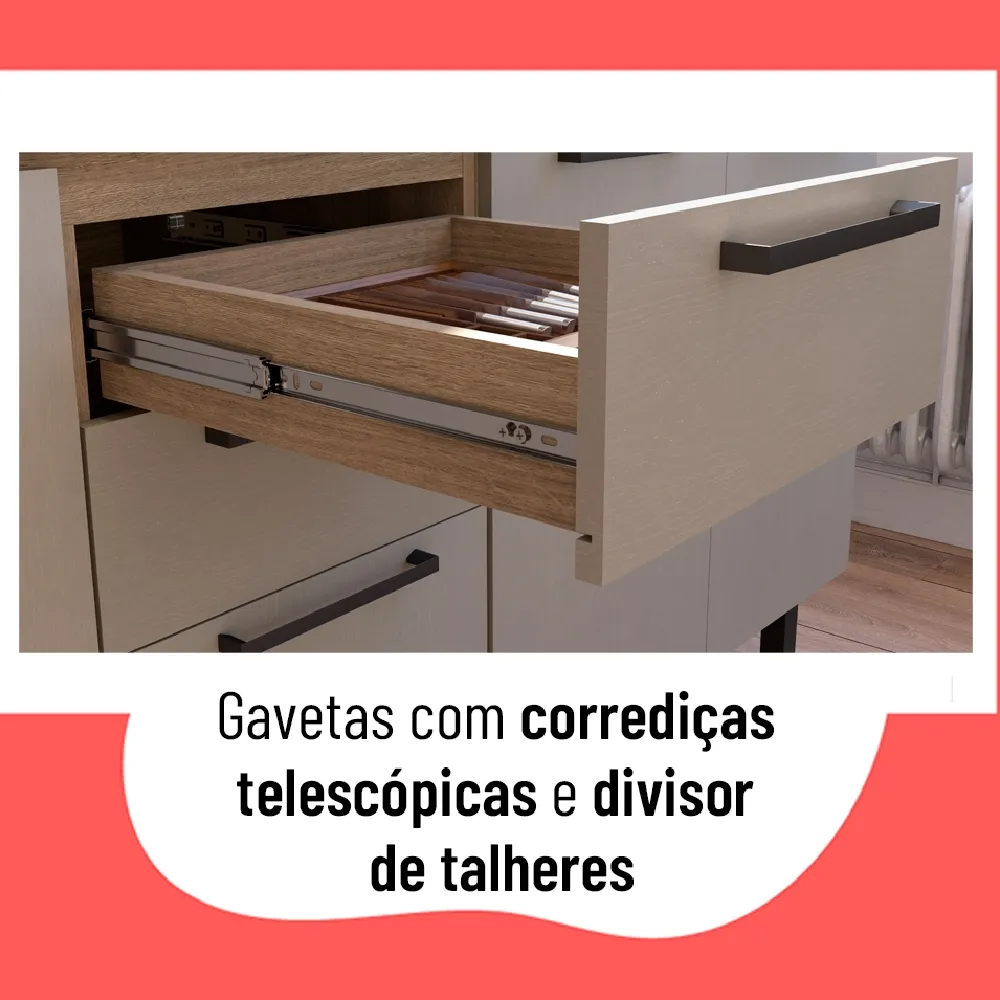 Cozinha Modulada 4 Peças 12 Portas e 3 Gavetas Telasul Caiena 906457-02 Fumê SE