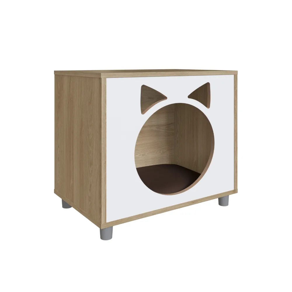 Mesa de Cabeceira Completa Pet Gato PET001OABC Oak/Branca SE