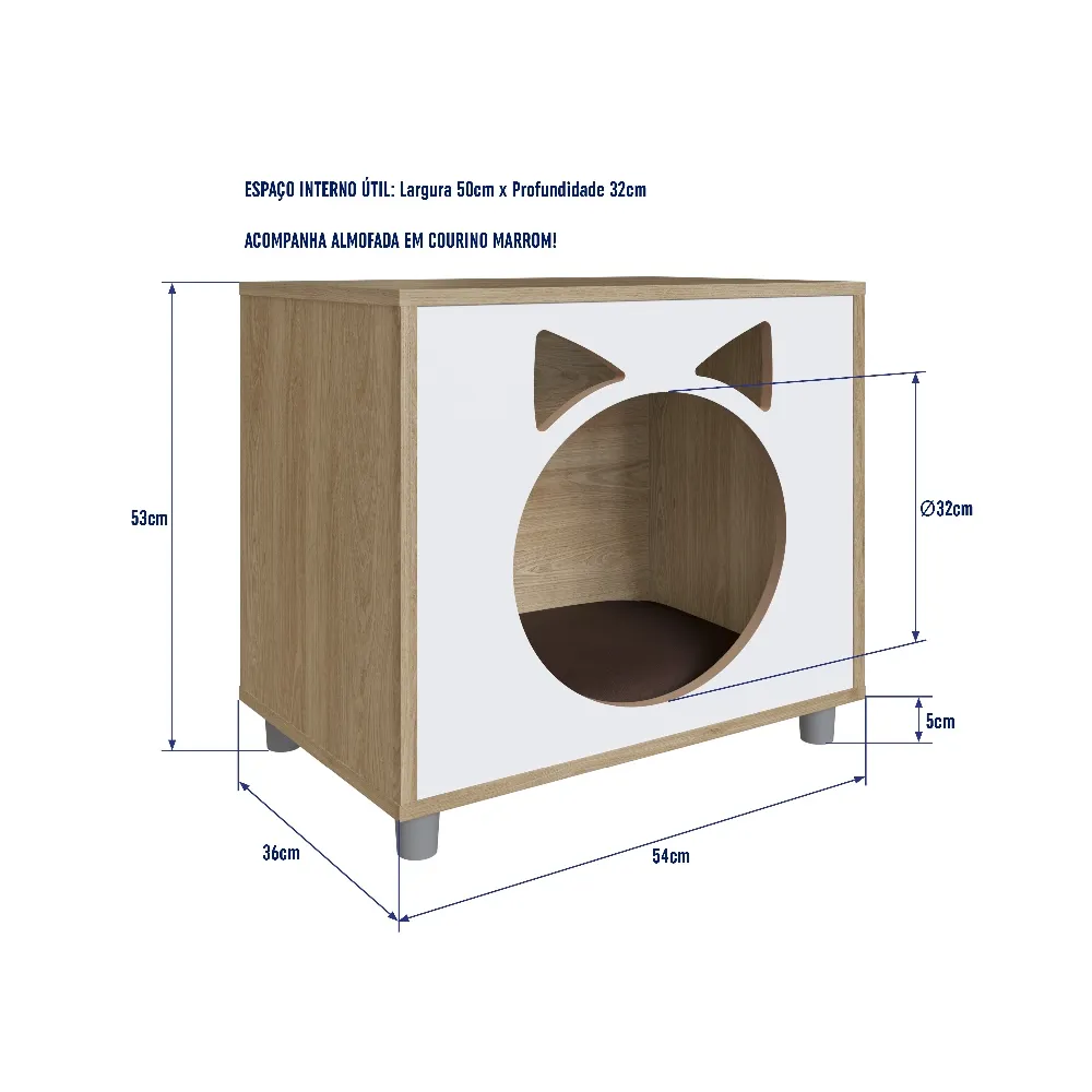 Mesa de Cabeceira Completa Pet Gato PET001OABC Oak/Branca SE