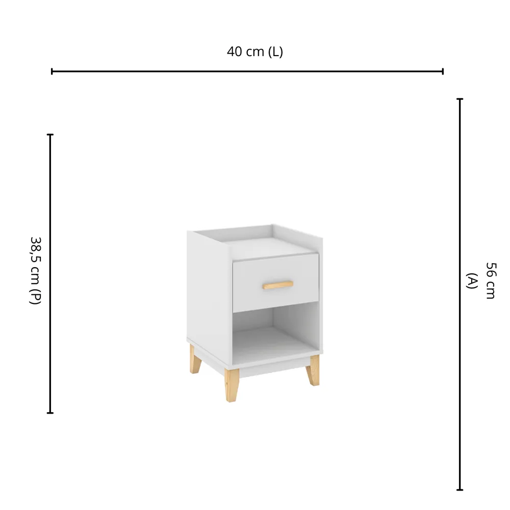 Mesa de Cabeceira Movelbento Legno LE6006.6274705 1 Gaveta Branco SE