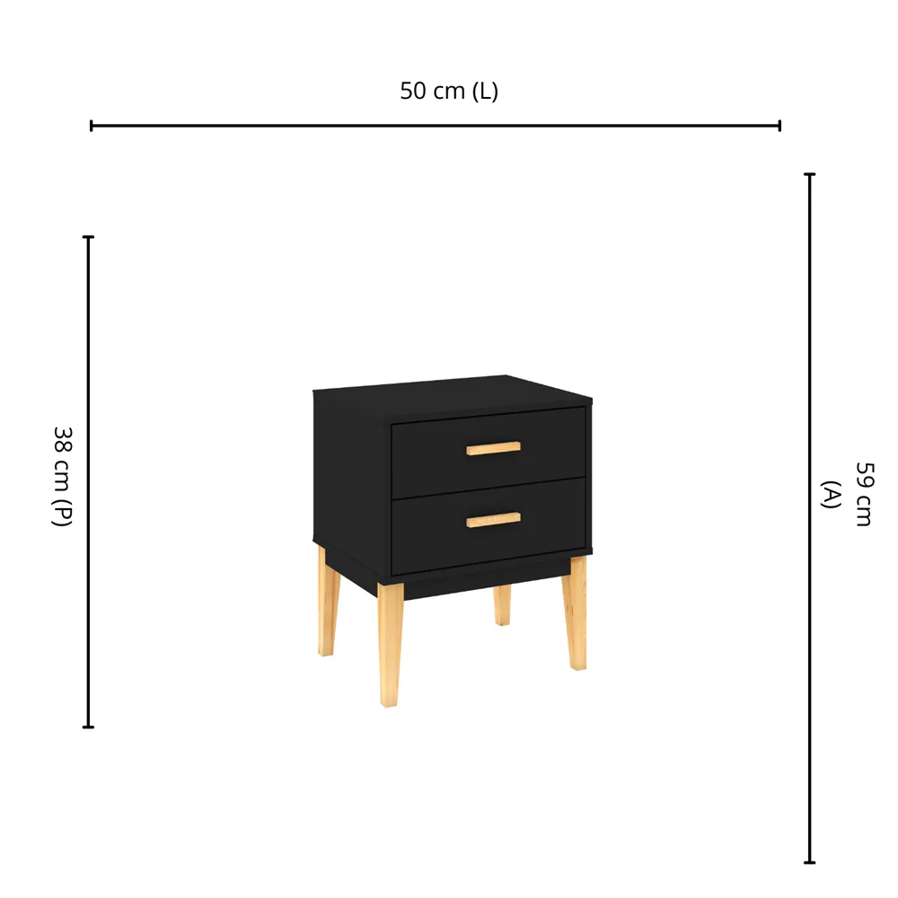 Mesa de Cabeceira Movelbento Legno LE6007.6274792 2 Gavetas Preto SE