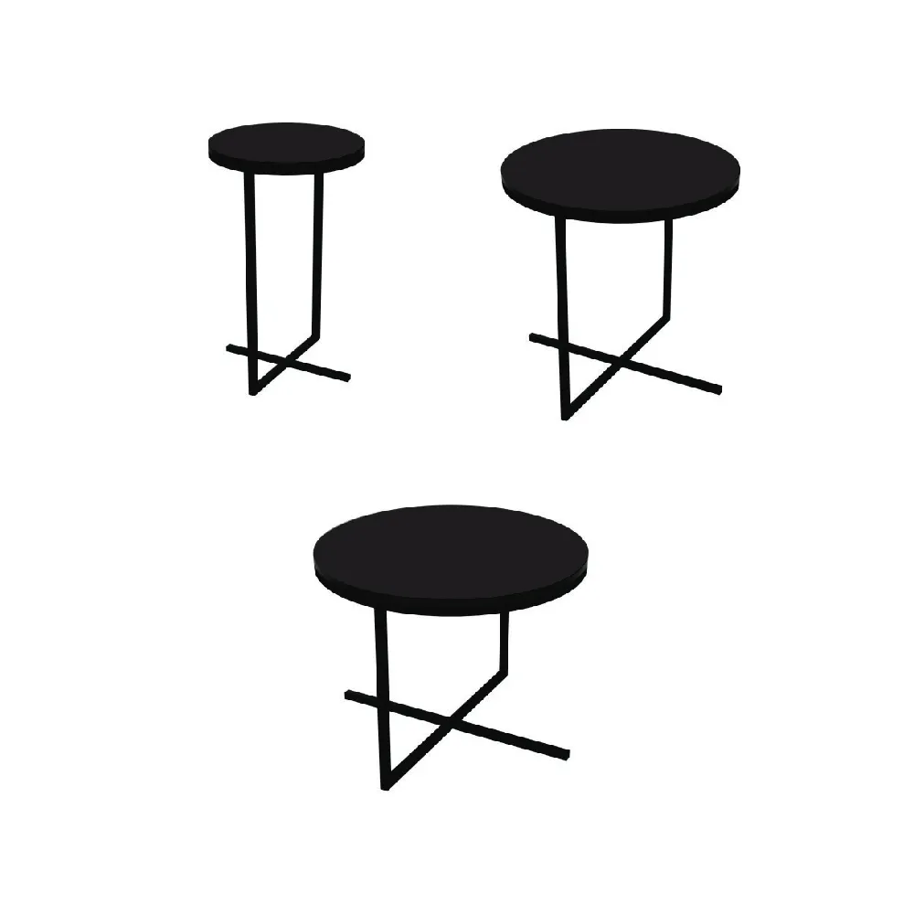 Conjunto de Mesa de Centro Redonda Artesano 24820 Preto SE