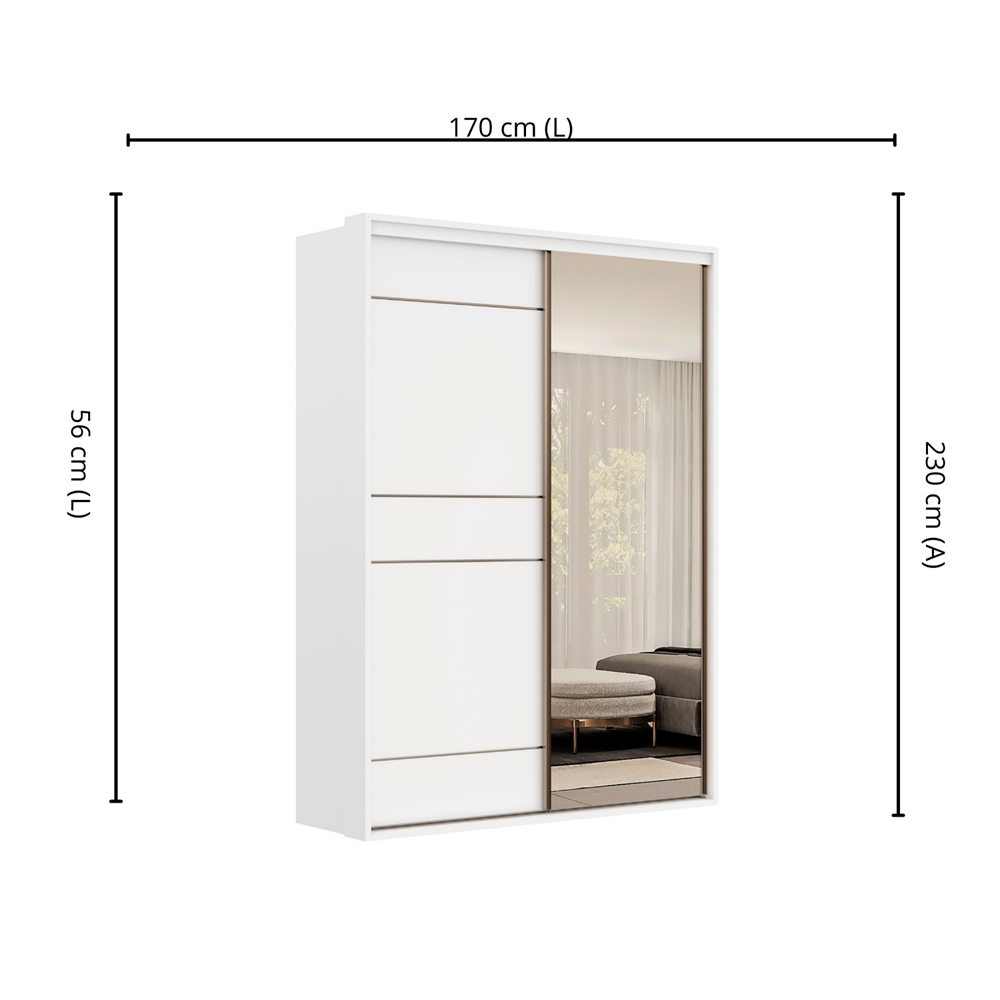 Guarda-Roupa 2P Correr Belmax Qualita Espelho 3GV Branco
