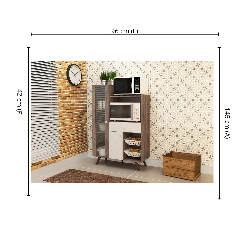 Balcão 96 cm Movelbento com 2 Portas Retrô RT3059.4581270 Rustico/Branco SE