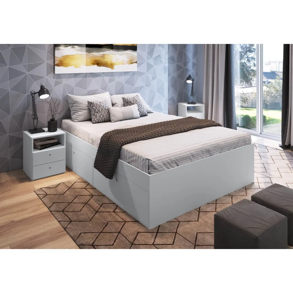 Cama Queen com Mesa de Cabeceira Art In Móveis Tókio CJ060 Branco SE