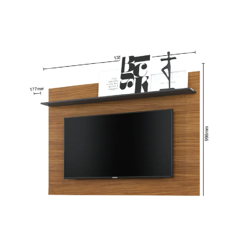 Painel para TV até 42" Colibri Maia 1.614.A0.591A.1 1 Prateleira Noce Milano/Preto Fosco SE